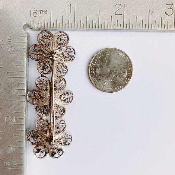 VTG Mid Century Brooch Silver Filigree Layered Floral Scrollwork Pin - Picture 8 of 10